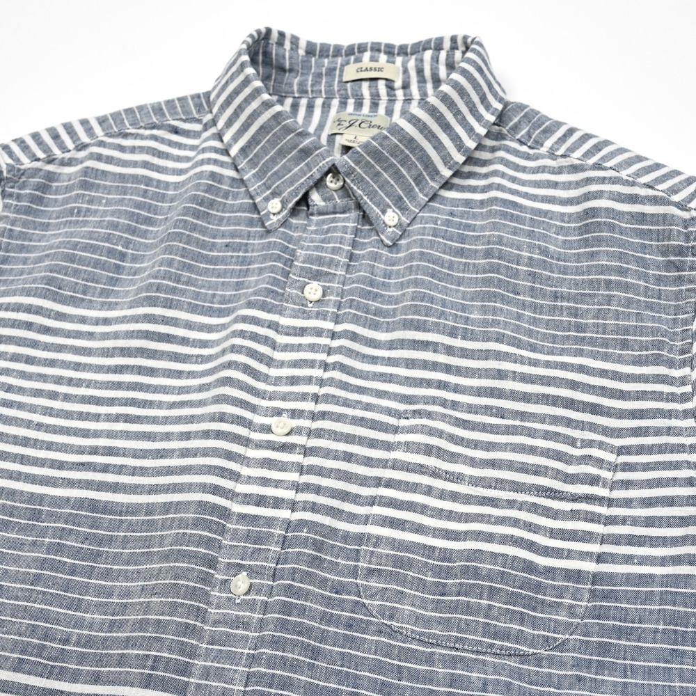 J.‎ Crew Shirt Men's Large Irish Linen Blue White Striped Baird McNutt Classic